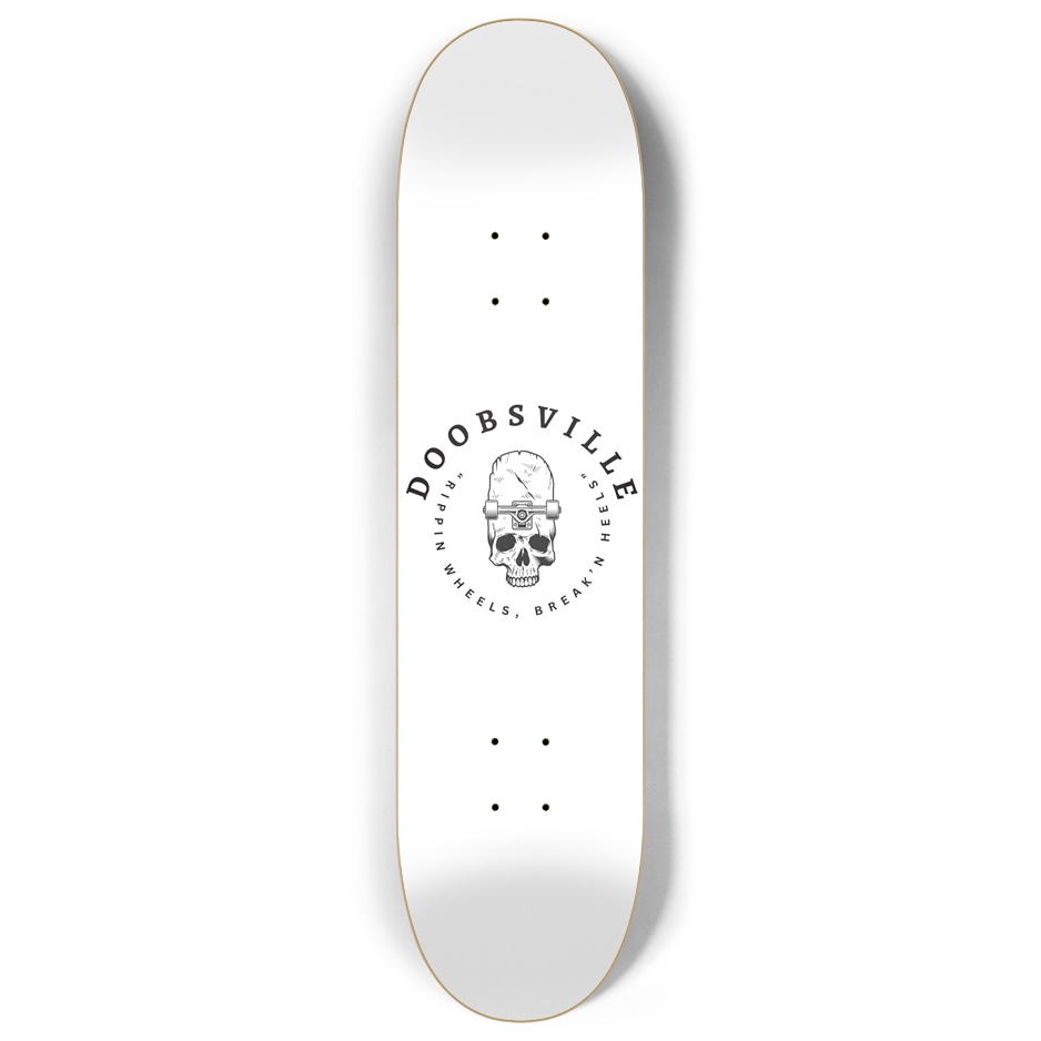 "rippin wheels, break'n heels" skate deck